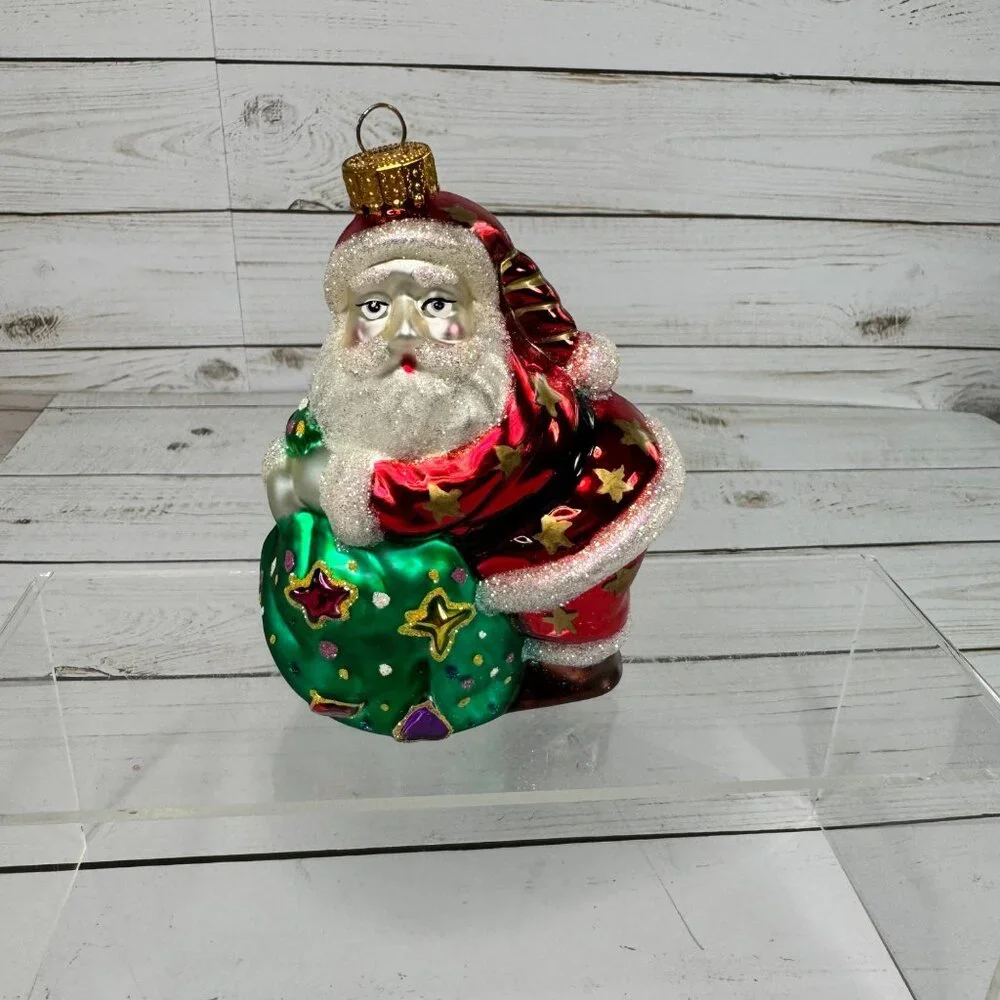 Vtg 2002 Target Hand Painted Blown Glass Santa Ornament‎ Original Box Christmas